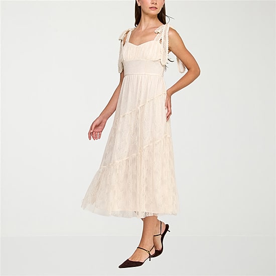 Trixxi Womens Juniors Midi Sweetheart Neck Sleeveless Floral A-Line Dress