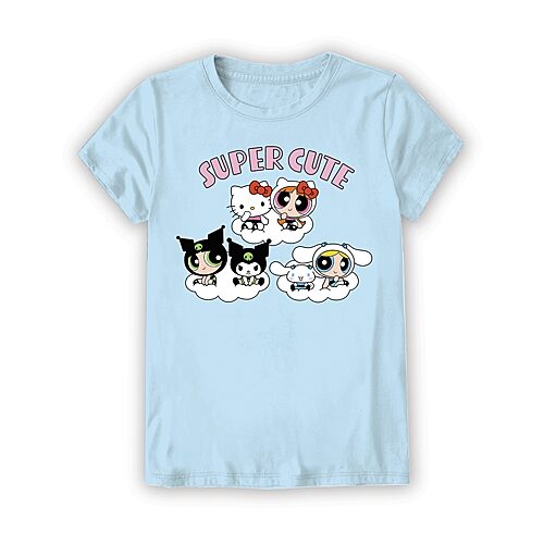 Little & Big Kid Girls Crew Neck Short Sleeve Regular Fit Hello Kitty Powerpuff Girls Graphic T-Shirt, Medium (10-12), Blue