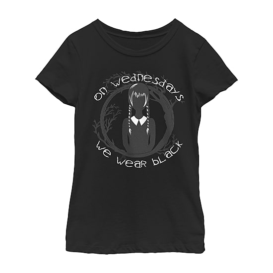 Little & Big Kid Girls Crew Neck Short Sleeve Regular Fit Wednesday Addams Graphic T-Shirt