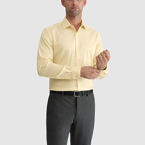 Van Heusen Ultra Flex Mens Slim Fit Stretch Fabric Wrinkle Free Long Sleeve Dress Shirt, 17-17.5 32-33, Yellow