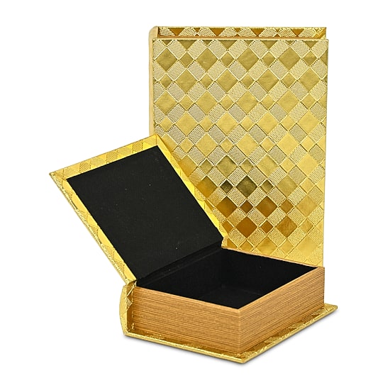 Cheungs Gold Vinyl Diamond Checkered Pattern Book Box Set 2-pc. Decorative Box