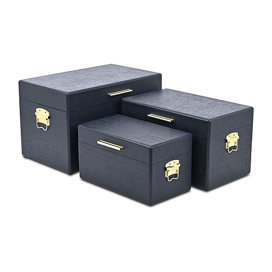 Cheungs Navy Blue Trunks With Gold Handles Jewelry Organizer