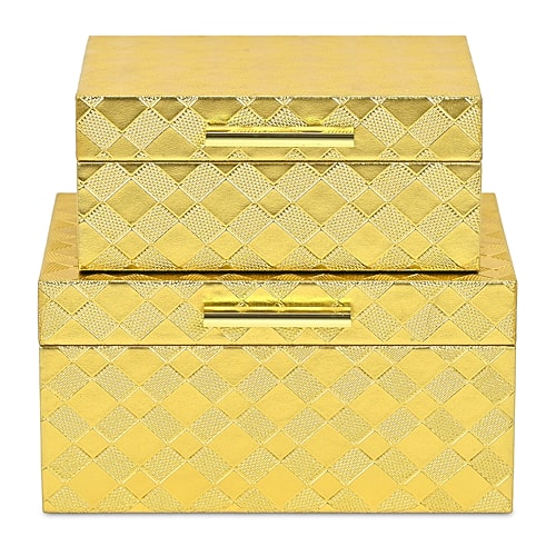 Cheungs Gold Vinyl Diamond Checkered Pattern Box Set Jewelry Organizer, One Size, Yellow