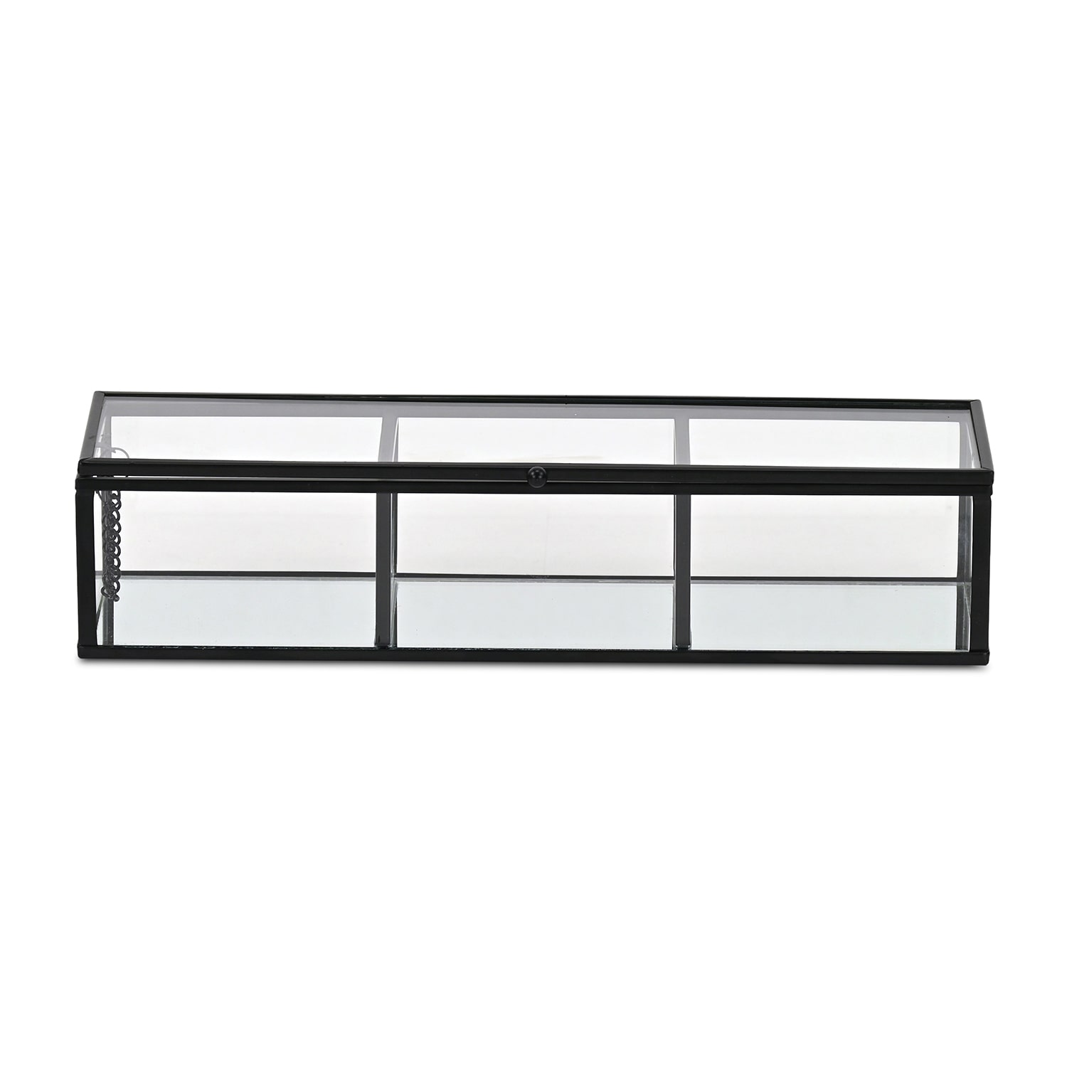 Cheungs Mirrored Glass Box With Three Compartments Jewelry Organizer