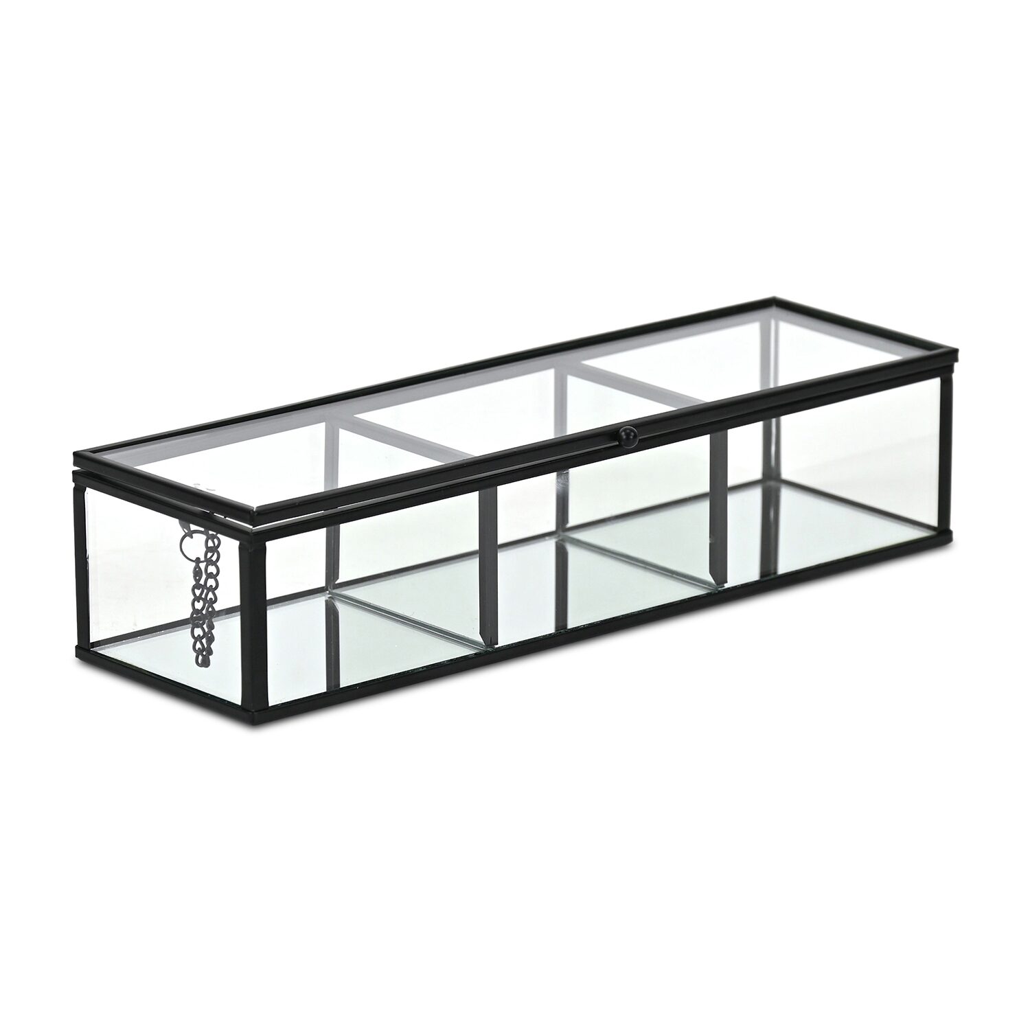 Cheungs Mirrored Glass Box With Three Compartments Jewelry Organizer