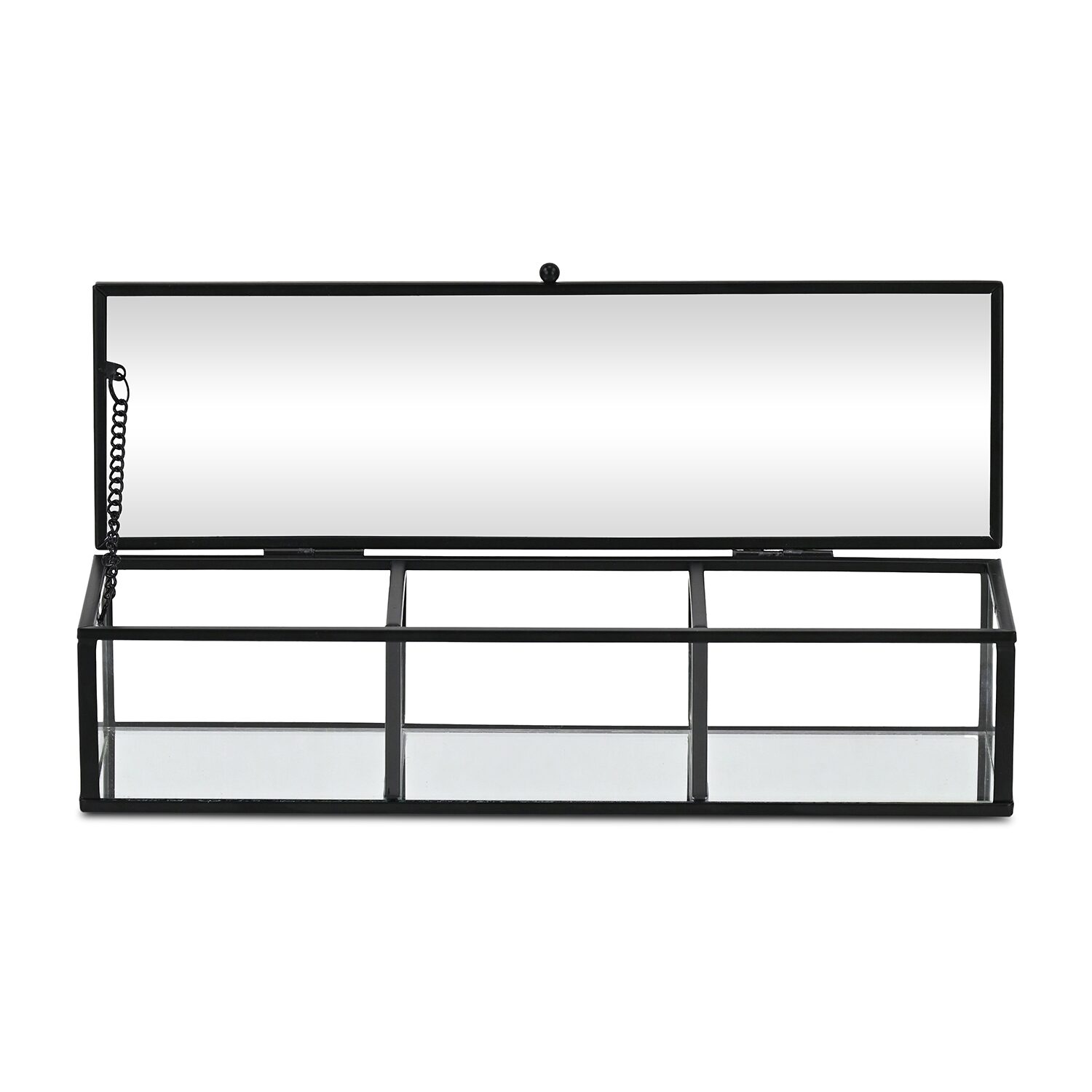 Cheungs Mirrored Glass Box With Three Compartments Jewelry Organizer