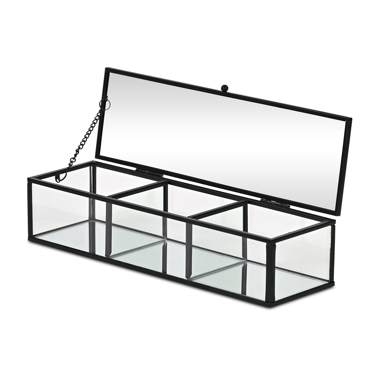 Cheungs Mirrored Glass Box With Three Compartments Jewelry Organizer