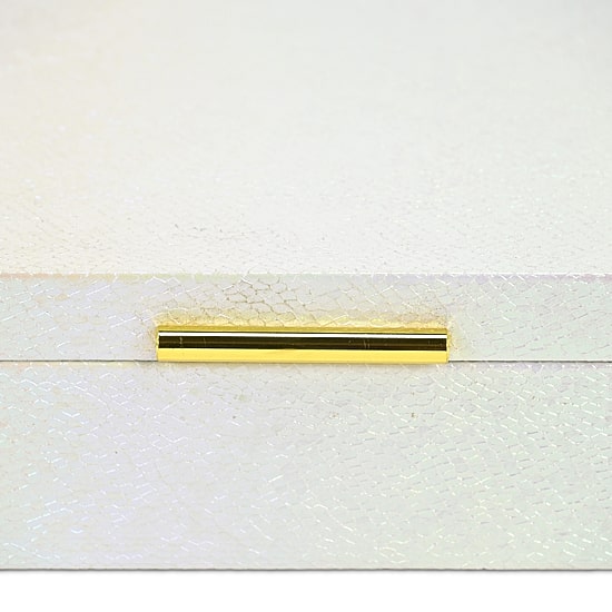 Cheungs White Seascale Pattern Iridescent Box Set With Gold Hardware White Jewelry Organizer