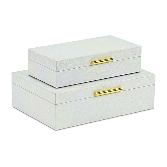 Cheungs White Seascale Pattern Iridescent Box Set With Gold Hardware White Jewelry Organizer