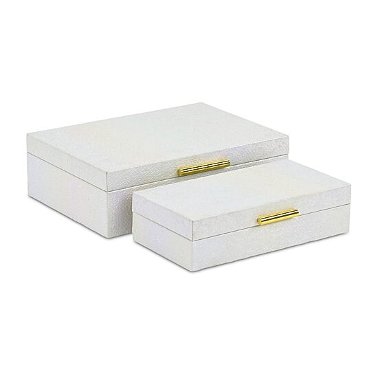 Cheungs White Seascale Pattern Iridescent Box Set With Gold Hardware White Jewelry Organizer
