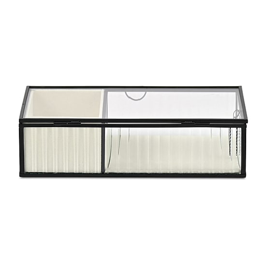Cheungs Glass Box With Two Padded Compartments Jewelry Organizer