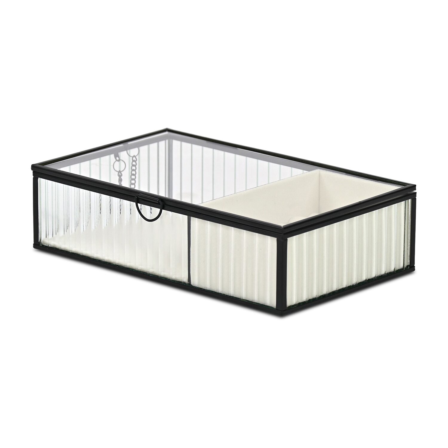 Cheungs Glass Box With Two Padded Compartments Jewelry Organizer