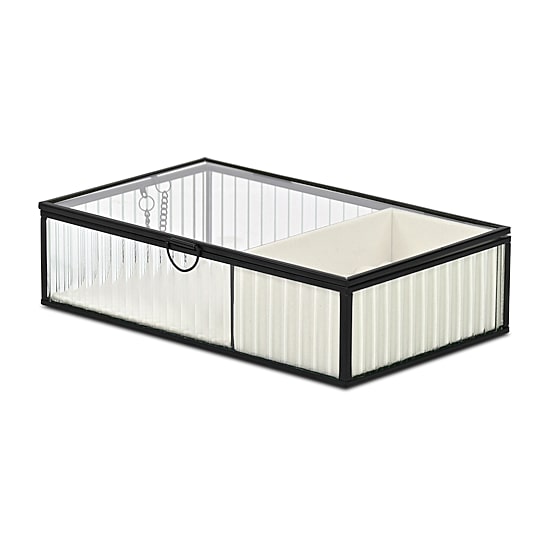 Cheungs Glass Box With Two Padded Compartments Jewelry Organizer