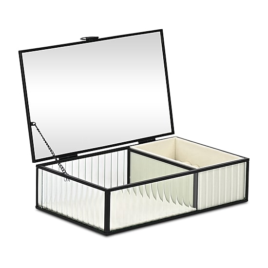 Cheungs Glass Box With Two Padded Compartments Jewelry Organizer
