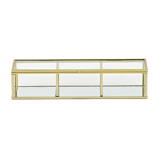 Cheungs Mirrored Glass Box With Three Compartments Jewelry Organizer