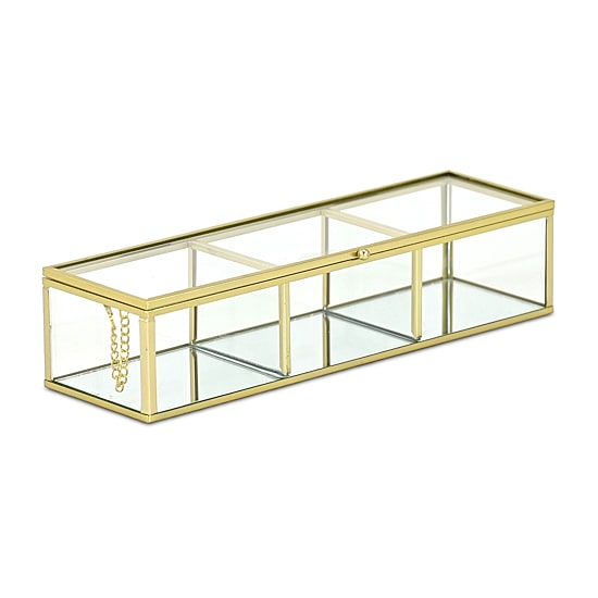 Cheungs Mirrored Glass Box With Three Compartments Jewelry Organizer