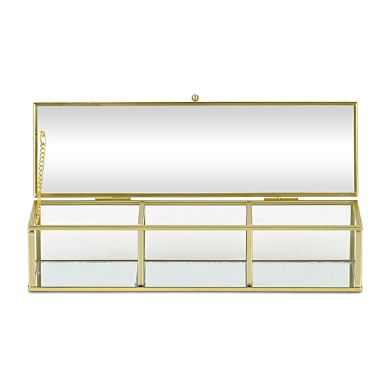 Cheungs Mirrored Glass Box With Three Compartments Jewelry Organizer