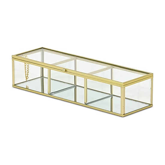 Cheungs Mirrored Glass Box With Three Compartments Jewelry Organizer