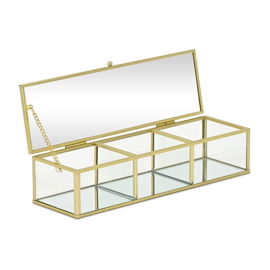 Cheungs Mirrored Glass Box With Three Compartments Jewelry Organizer