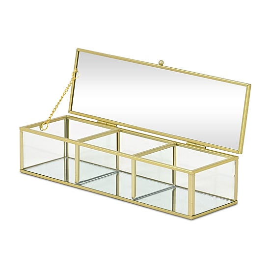 Cheungs Mirrored Glass Box With Three Compartments Jewelry Organizer