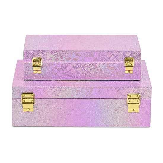 Cheungs Pink Seascale Pattern Iridescent Box Set With Gold Hardware Jewelry Organizer