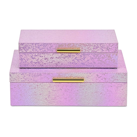 Cheungs Pink Seascale Pattern Iridescent Box Set With Gold Hardware Jewelry Organizer
