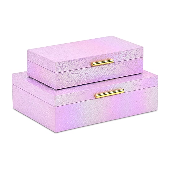 Cheungs Pink Seascale Pattern Iridescent Box Set With Gold Hardware Jewelry Organizer