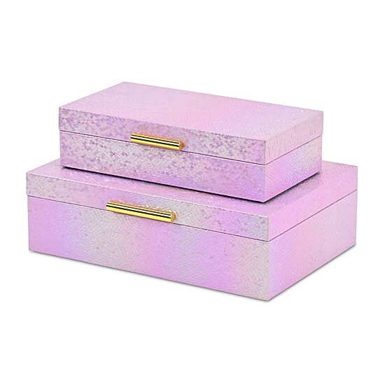 Cheungs Pink Seascale Pattern Iridescent Box Set With Gold Hardware Jewelry Organizer