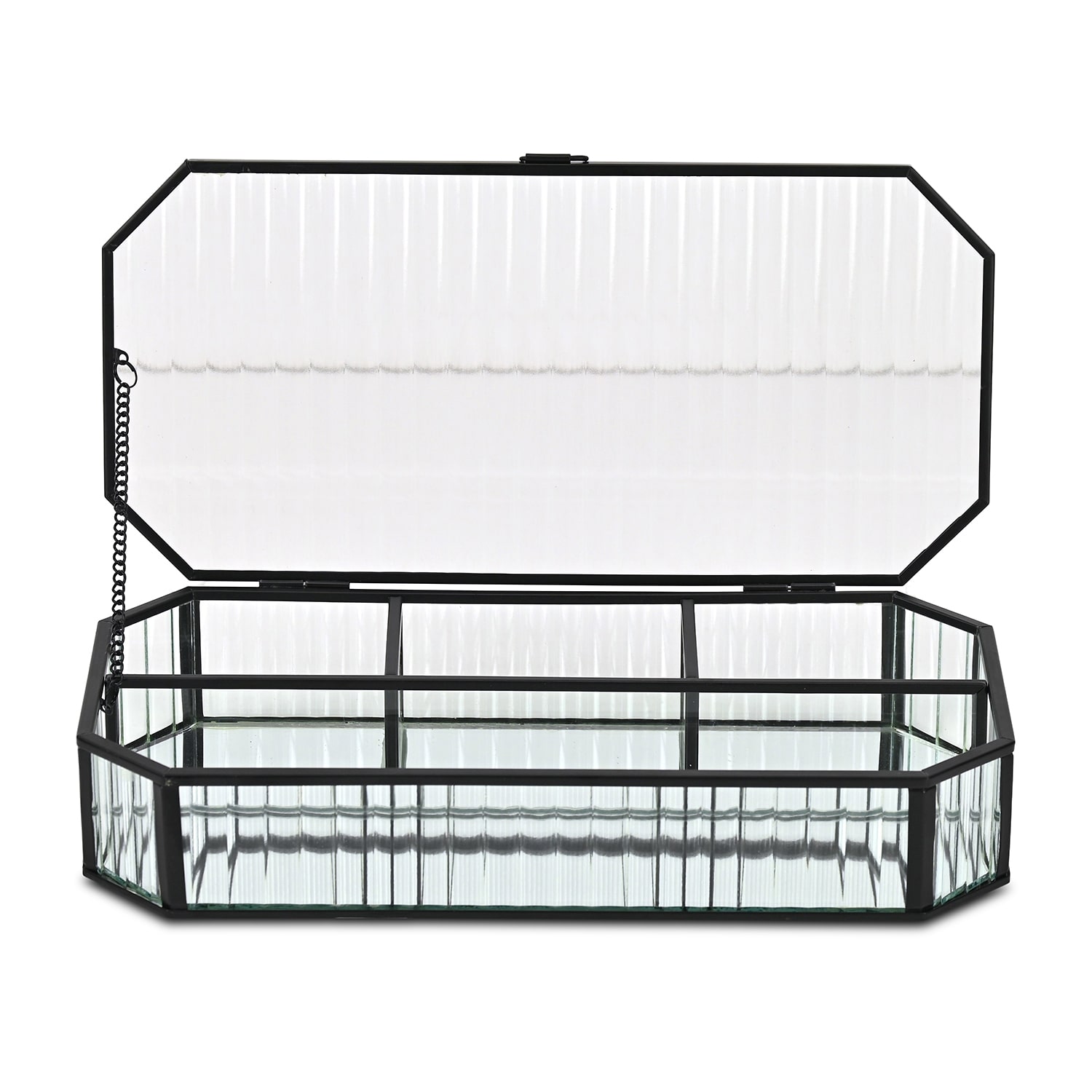 Cheungs Fluted Glass Mirrored Box With Four Compartments Jewelry Organizer