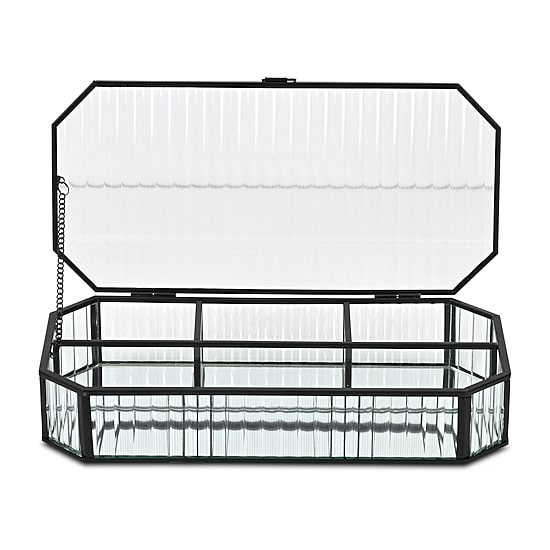 Cheungs Fluted Glass Mirrored Box With Four Compartments Jewelry Organizer
