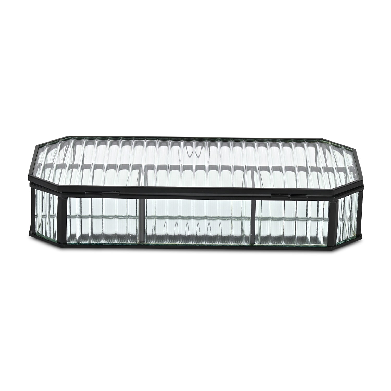 Cheungs Fluted Glass Mirrored Box With Four Compartments Jewelry Organizer