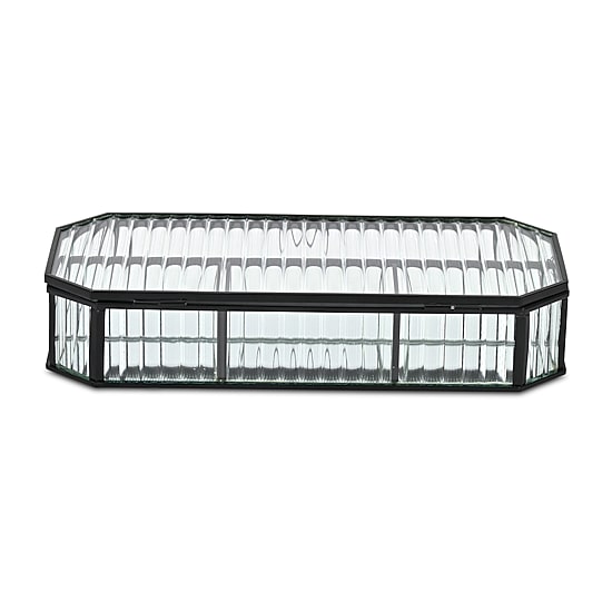 Cheungs Fluted Glass Mirrored Box With Four Compartments Jewelry Organizer