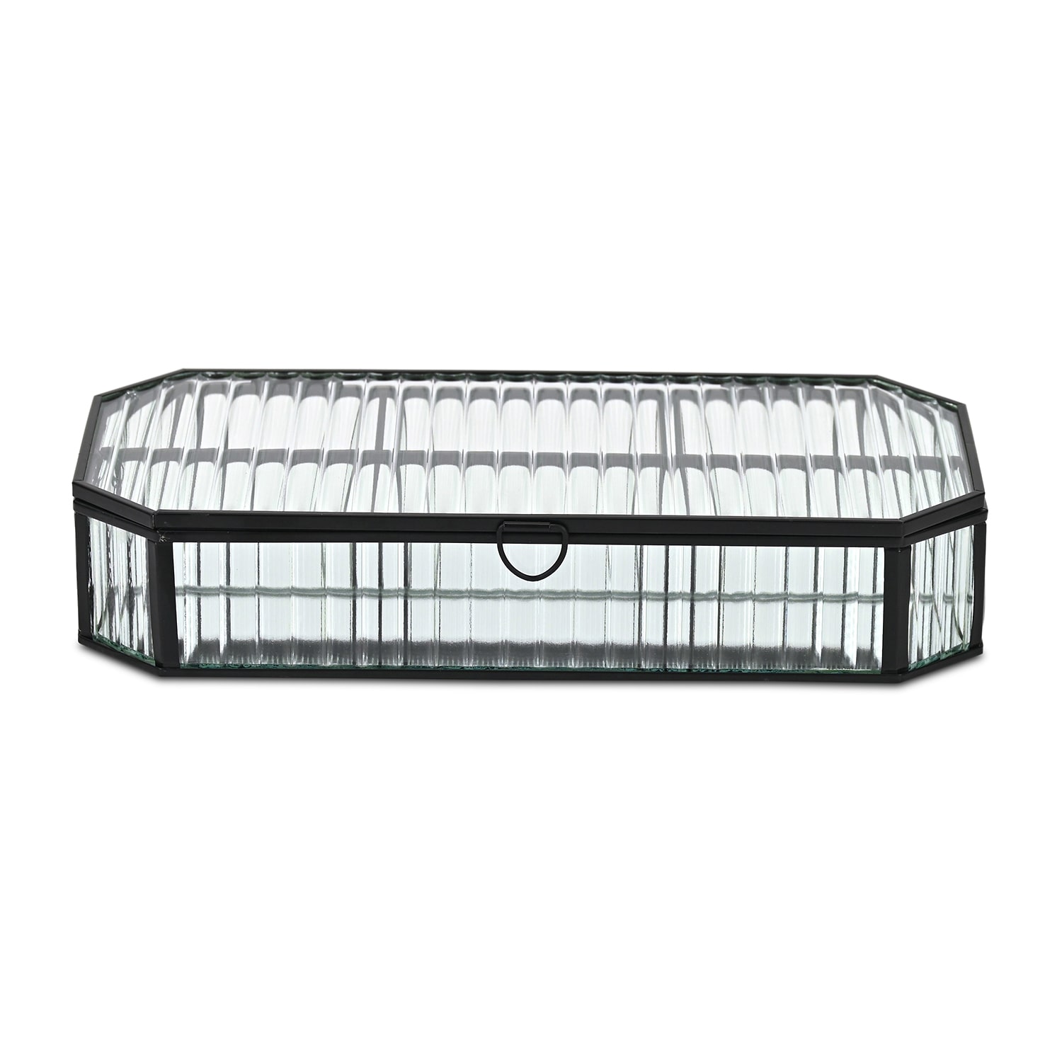 Cheungs Fluted Glass Mirrored Box With Four Compartments Jewelry Organizer