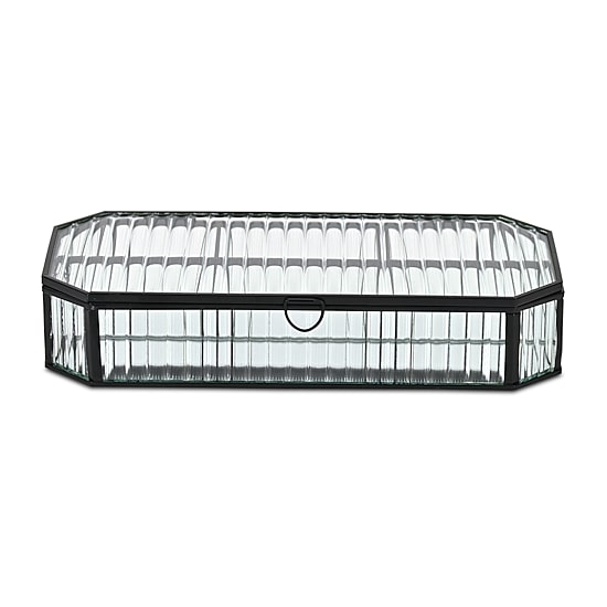Cheungs Fluted Glass Mirrored Box With Four Compartments Jewelry Organizer