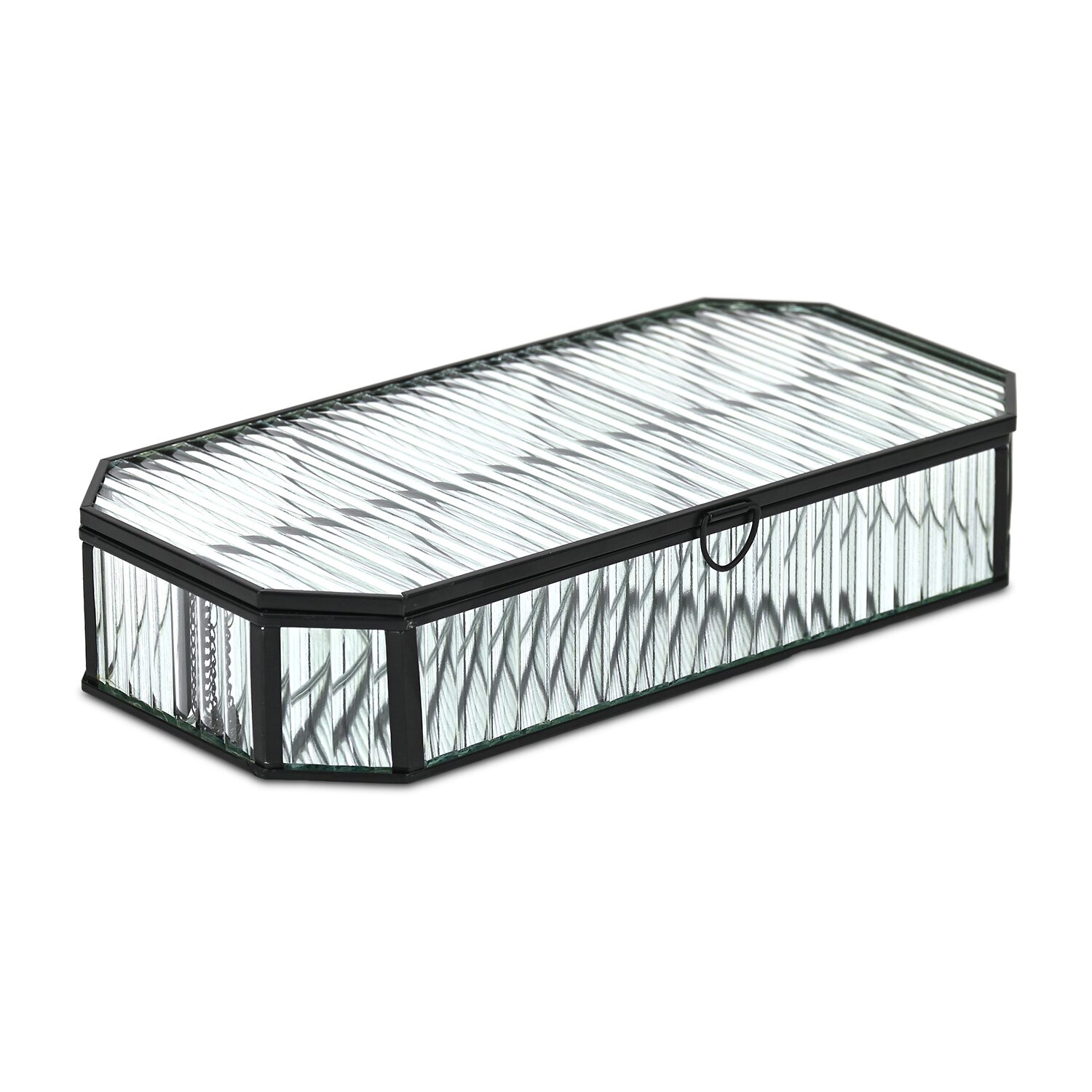 Cheungs Fluted Glass Mirrored Box With Four Compartments Jewelry Organizer