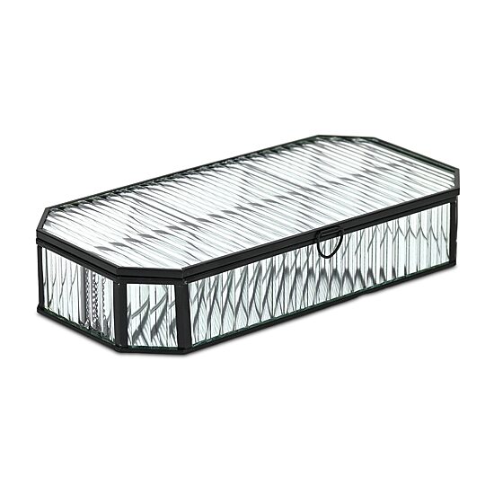 Cheungs Fluted Glass Mirrored Box With Four Compartments Jewelry Organizer