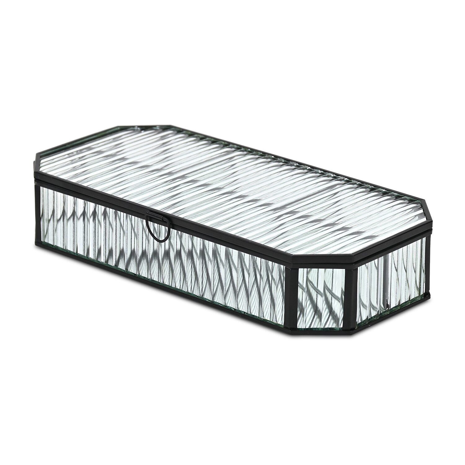 Cheungs Fluted Glass Mirrored Box With Four Compartments Jewelry Organizer
