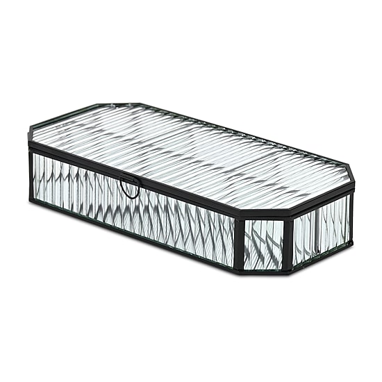Cheungs Fluted Glass Mirrored Box With Four Compartments Jewelry Organizer