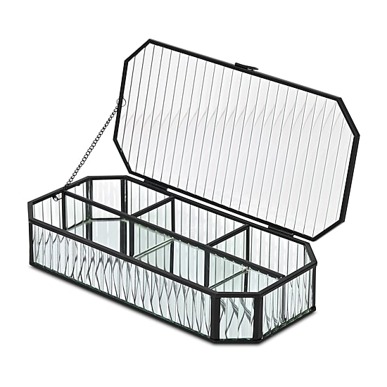 Cheungs Fluted Glass Mirrored Box With Four Compartments Jewelry Organizer