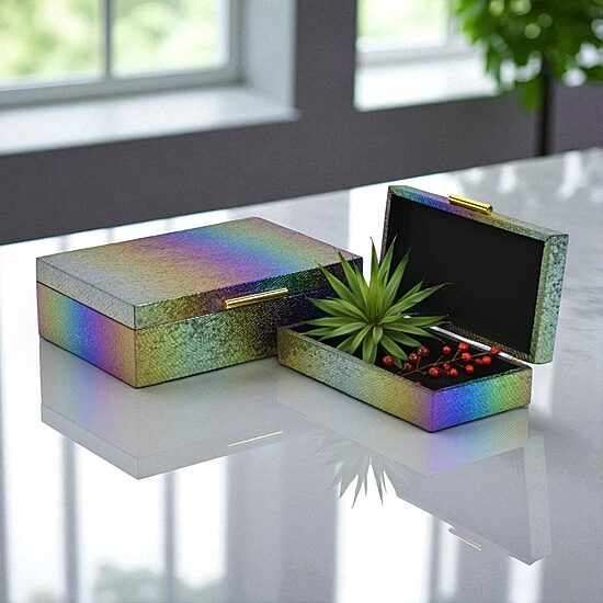 Cheungs Rainbow Seascale Pattern Box Set With Gold Hardware Jewelry Organizer