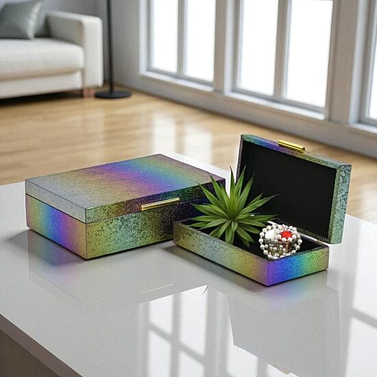 Cheungs Rainbow Seascale Pattern Box Set With Gold Hardware Jewelry Organizer