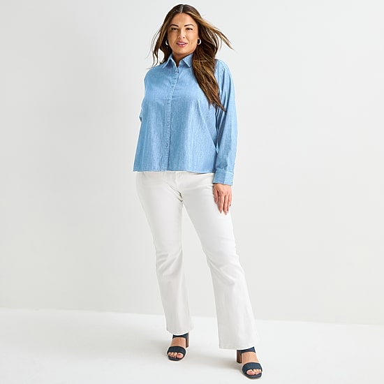 Liz Claiborne Womens Plus Fitted Long Sleeve Regular Fit Button-Down Shirt