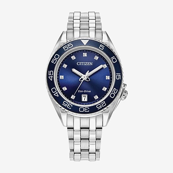 Citizen Sport Luxury Womens Diamond Accent Silver Tone Stainless Steel Bracelet Watch Fe6160-57l