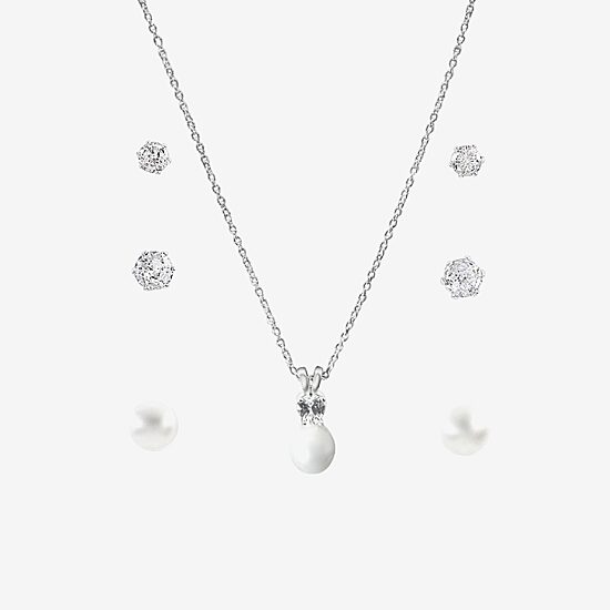 Sparkle Allure Light Up Box Womens Simulated Cubic Zirconia Pure Silver Over Brass Round 4-pc. Jewelry Set