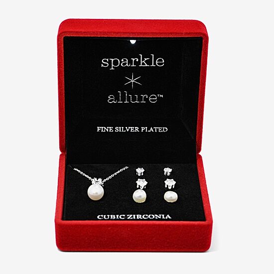 Sparkle Allure Light Up Box Womens Simulated Cubic Zirconia Pure Silver Over Brass Round 4-pc. Jewelry Set
