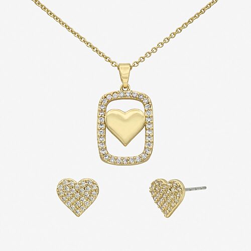 Sparkle Allure Womens Cubic Zirconia 14K Gold Over Brass Heart 2-pc. Jewelry Set, One Size