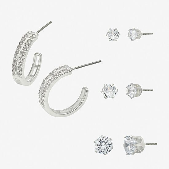 Sparkle Allure Womens Cubic Zirconia Round 4 Pair Earring Set