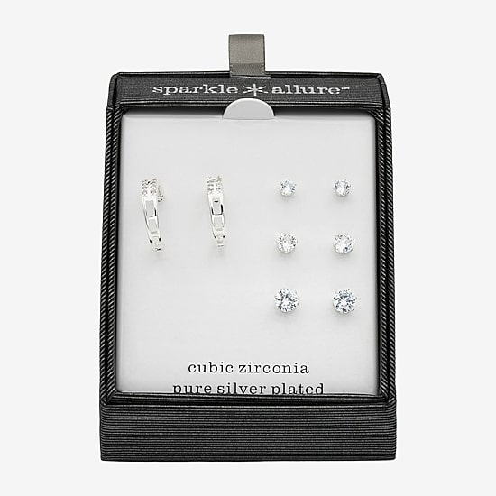 Sparkle Allure Womens Cubic Zirconia Round 4 Pair Earring Set