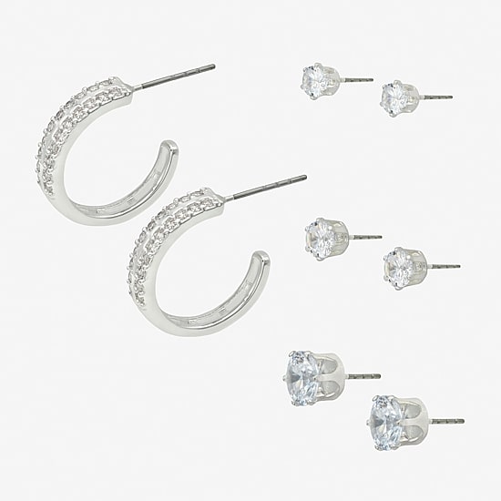 Sparkle Allure Womens Cubic Zirconia Round 4 Pair Earring Set