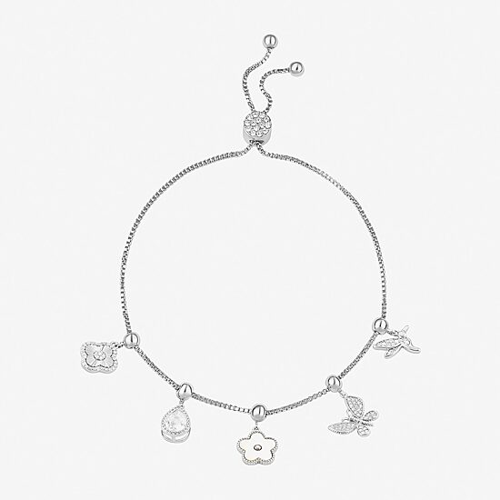 Sparkle Allure Womens White Cubic Zirconia Pure Silver Over Brass Flower Charm Bracelet